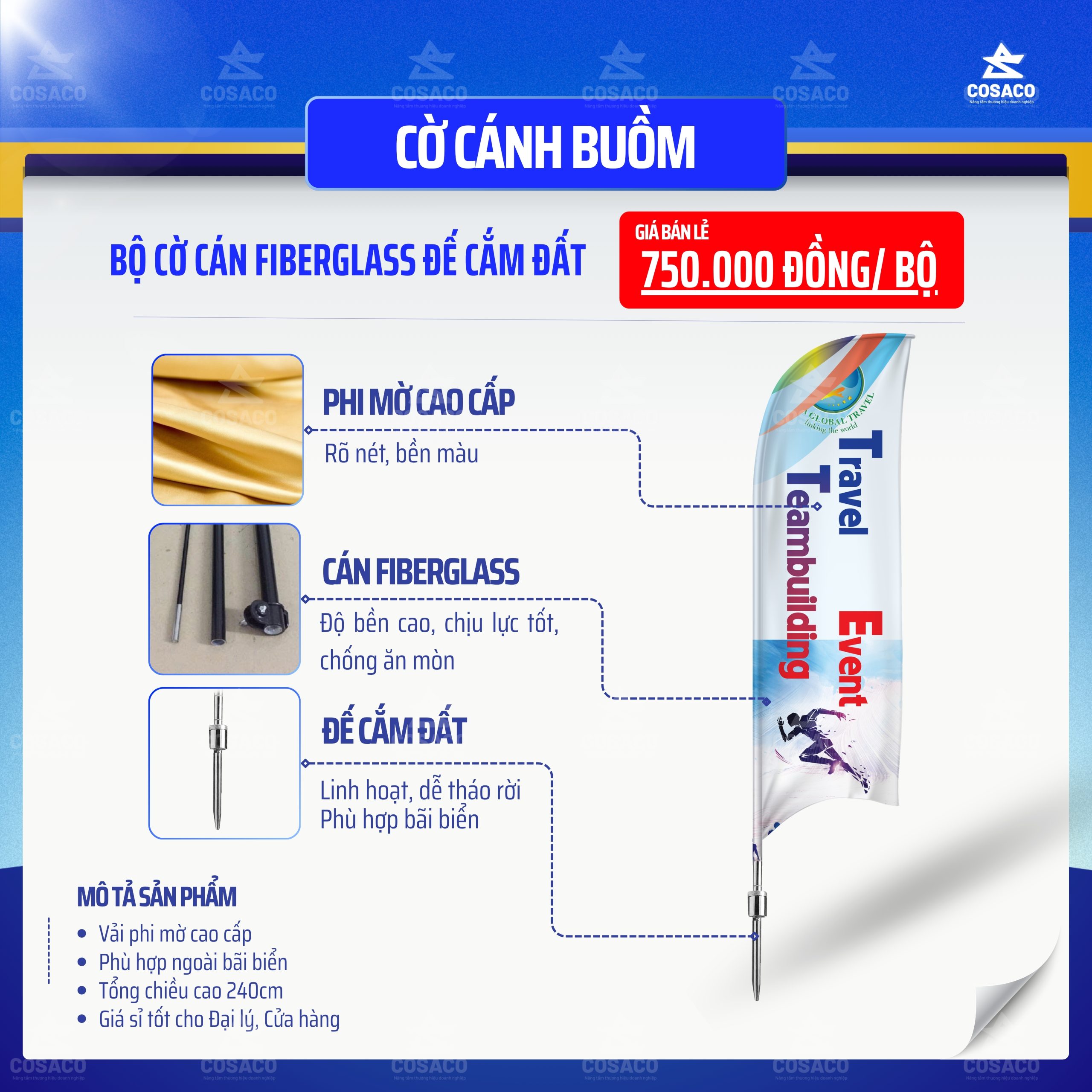 CỜ CÁNH BUỒM - CÁN FIBERGLASS - CẮM ĐẤT