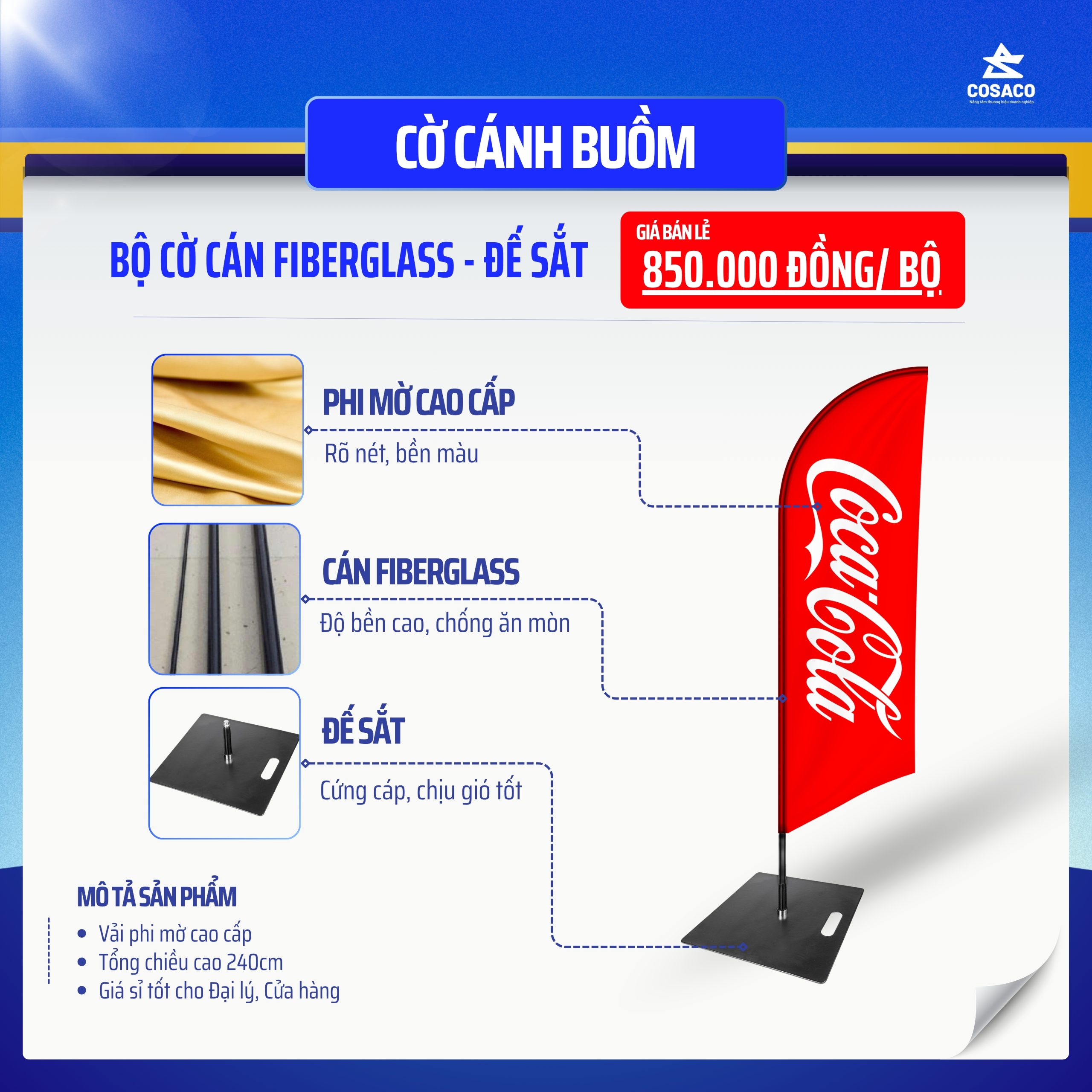 CỜ CÁNH BUỒM - CÁN FIBERGLASS - ĐẾ SẮT